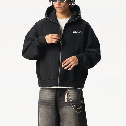 Fleeced Full-Zip Boxy Hoodie