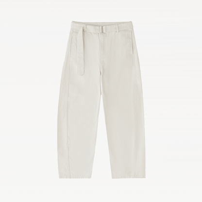 Twisted-Seam Belted Curved-Blade Pants