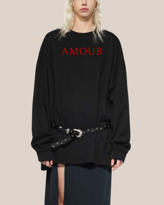 BLACK KNITTED SIGNATURE AMOUT OVERSIZE SWEATSHIRT