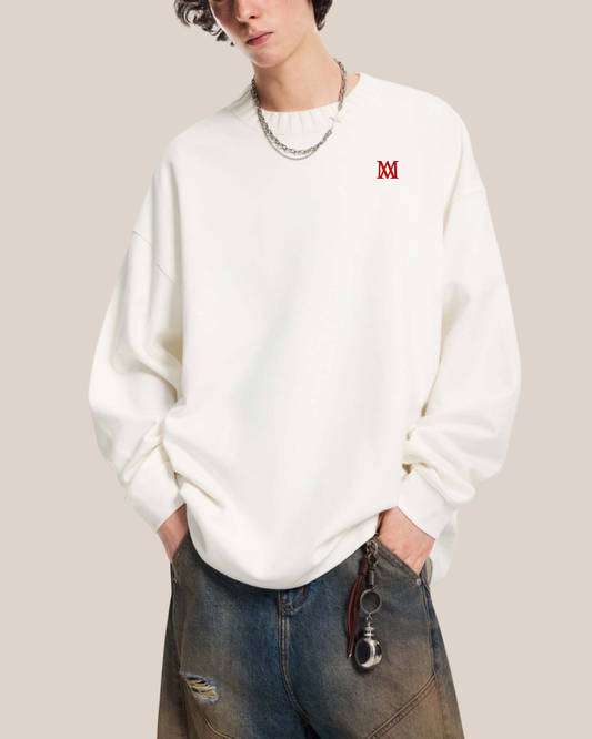 WHITE KNITTED AMOUR OVERSIZE SWEATSHIRT