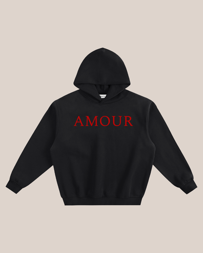 BLACK AMOUR SIGNATURE FLEECED HOODIE